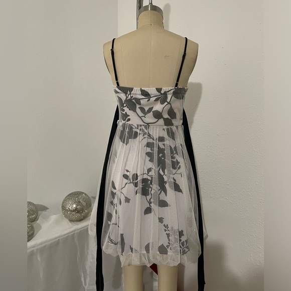Vintage y2k mesh balloon skirt mini dress Floral Print Dress white Black small - Picture 5 of 7